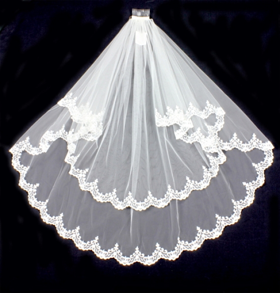 Veil - Lace Trim - Multi layers - 40" - VL-V50181IV